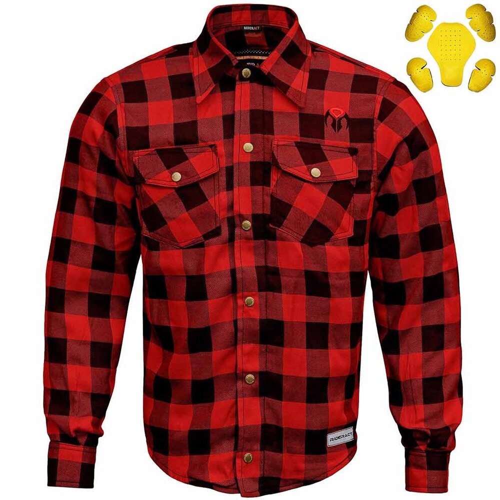 RIDERACT® Western Style Flannel Shirts Checked Red Men Shirt With CE Armors